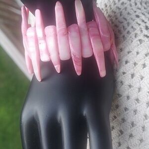 Vintage pink Spike pointed Abalone Shell Stretch Bracelet Iridescent